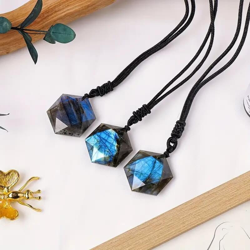 Alternative view of 1Pc Geometric Blue Labradorite Pendant Necklace