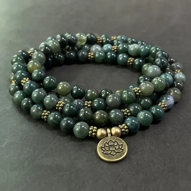 8mm Antique Crystal Necklace With Lotus Charm