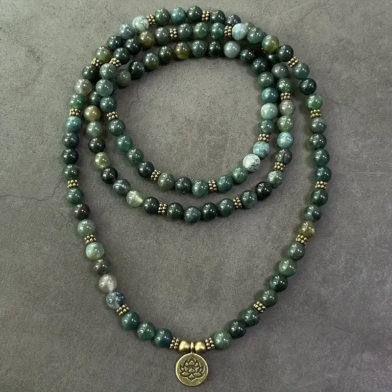 8mm Antique Crystal Necklace With Lotus Charm