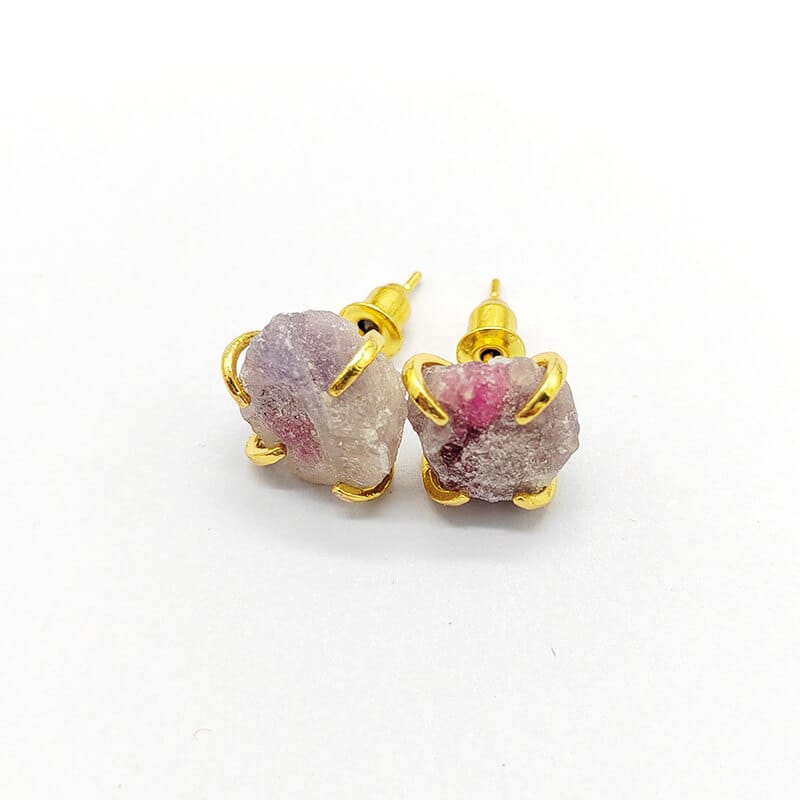 1 Pair Natural Raw Stone Earrings With Crystals