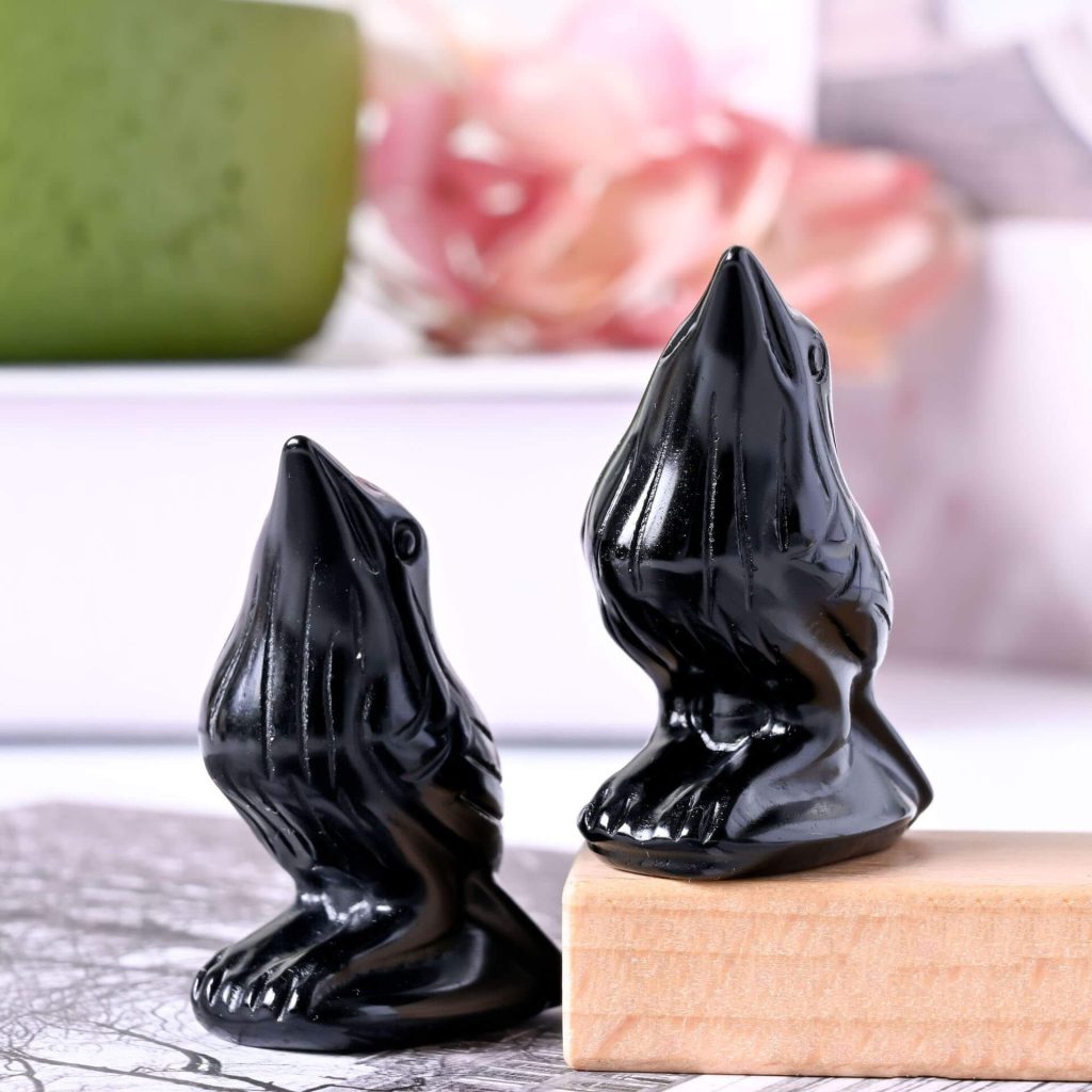 Crow Crystal Home Decorations With Obsidian