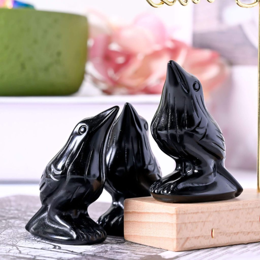 Crow Crystal Home Decorations With Obsidian