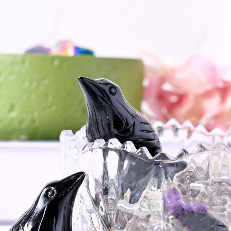 Crow Crystal Home Decorations With Obsidian