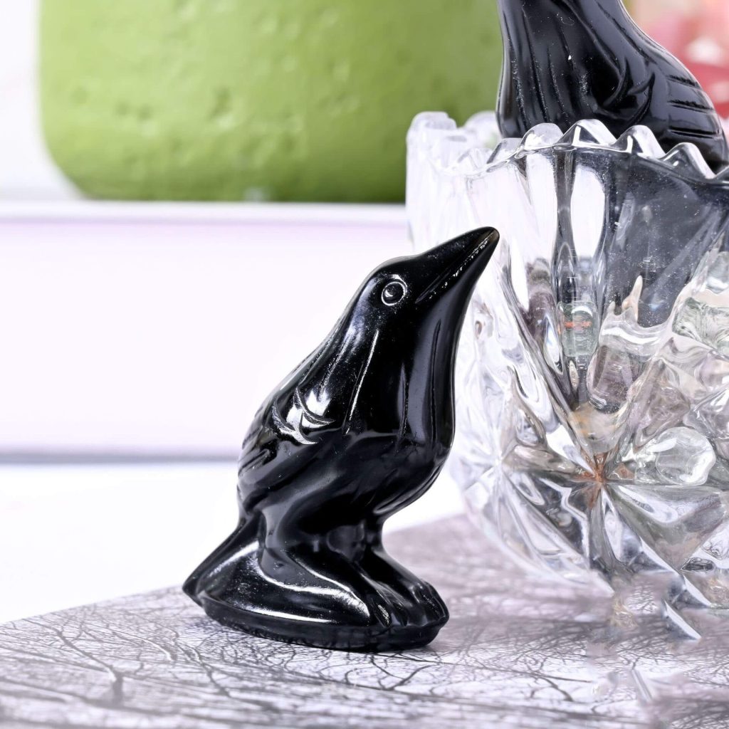 Crow Crystal Home Decorations With Obsidian
